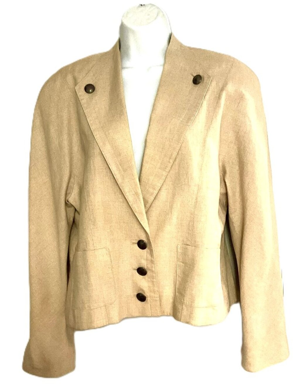 Laurel Beige 100% Linen Fitted Blazer Jacket Size 40